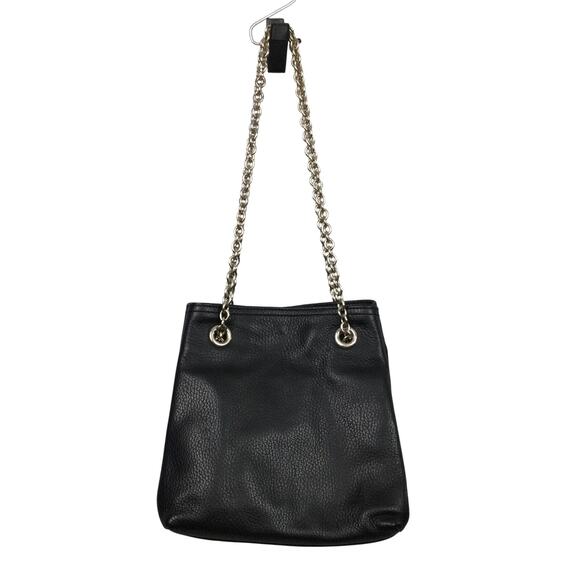 Doncastor Pebbled Leather Chain Link Double Handle Lined Black Bucket Handbag - Picture 1 of 16